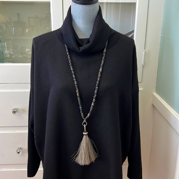 Black opal & pyrite long necklace sterling diamond clasp horse hair tassel rare - Picture 14 of 16